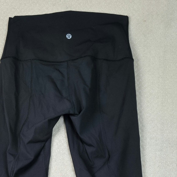 Lululemon Wunder Under Crop High Rise Leggings Scallop Hem Mesh Black Yoga Pants - Picture 1 of 11